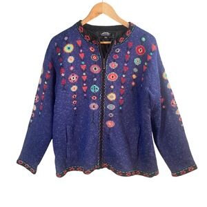 Icelandic Design Zip Up Sweater Jacket Womens XL Linen Blend Boho Whimsigoth